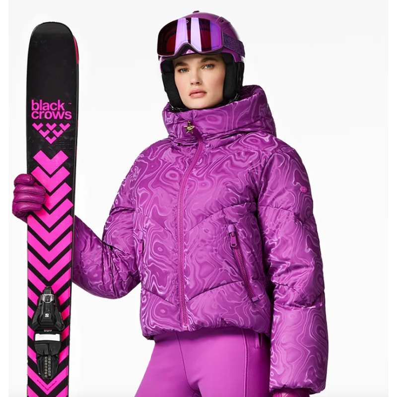 Goldbergh Aeliana Luxury Down Ski Jacket Purple Swirl Damast Puffer Coat 6 Nwt